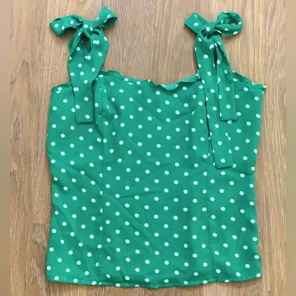 Re:Named Polka Dot Strap Tank Top, green/white. Size Medium - Picture 6 of 6